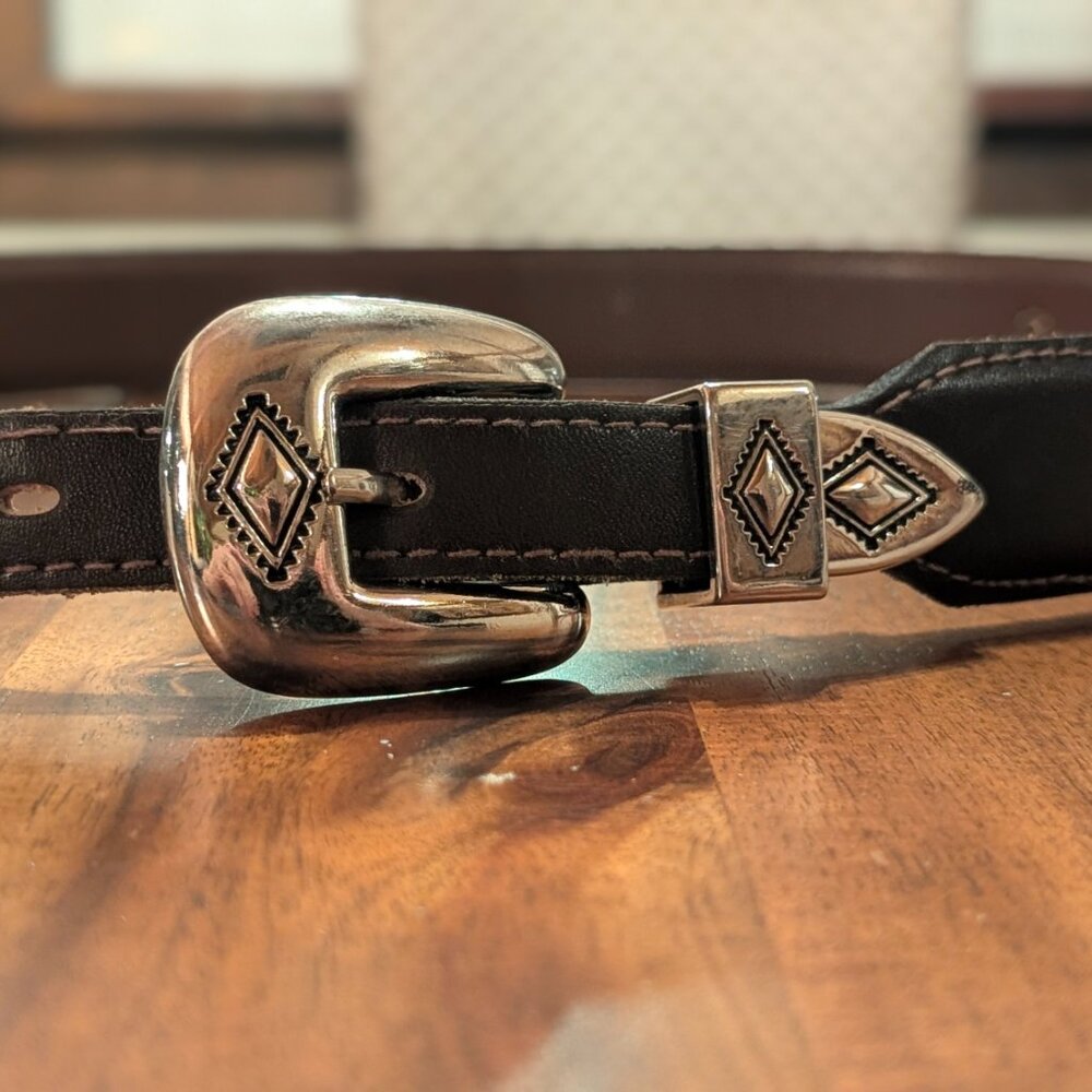 Full Grain Leather Belt with silver buckle -Vintage